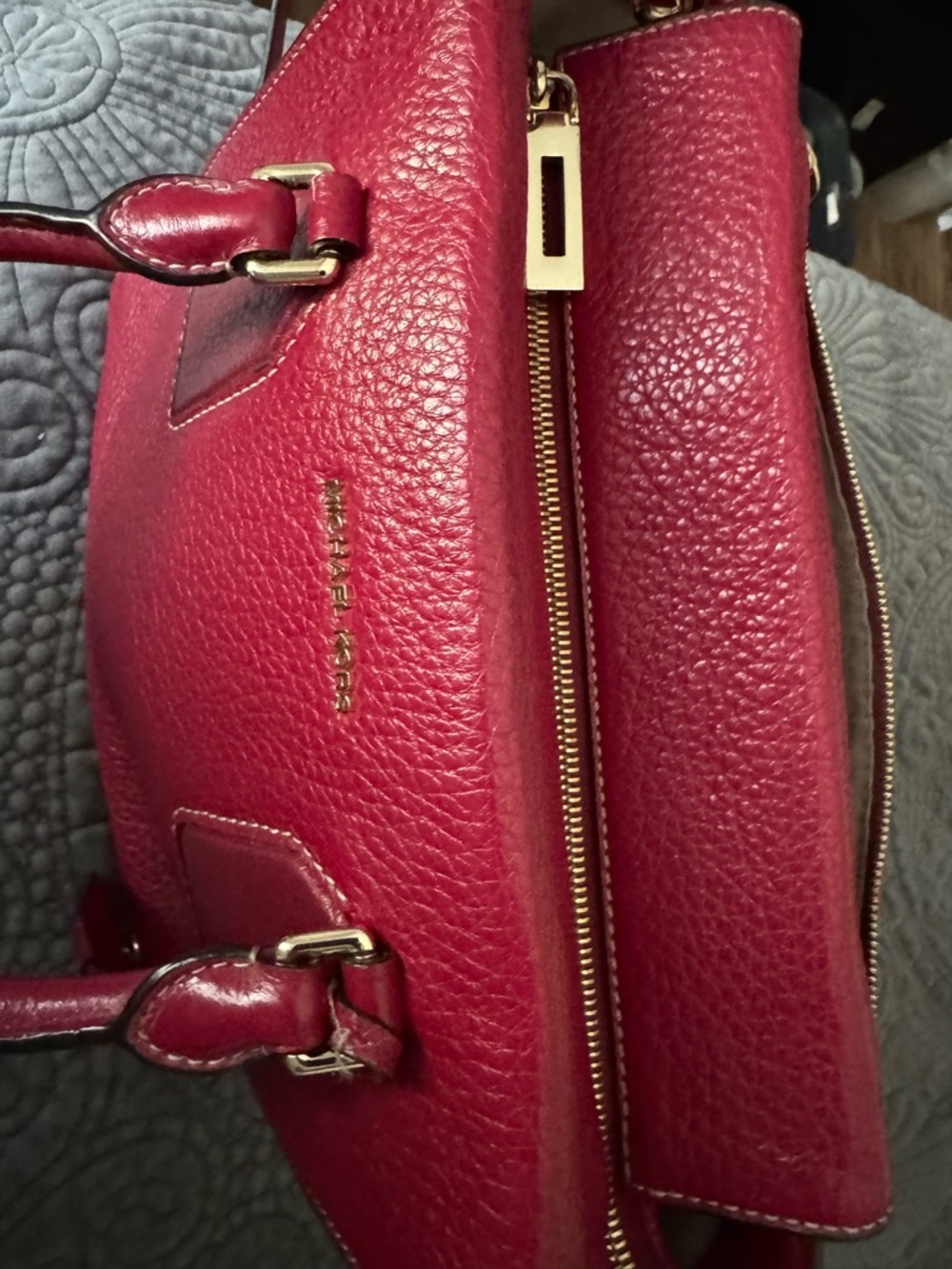 Michael Kors Selby Red Pebbled Leather Satchel with Gold Hardware - Picture 9 of 14